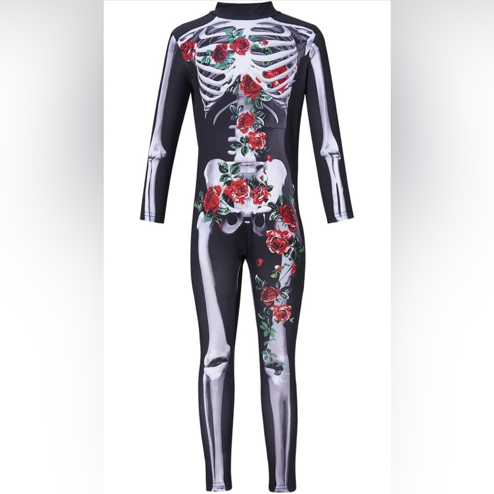 Boys Girls Halloween Jumpsuit Bodysuit 3D Graphic Skull Skeleton kids 9-12 yrs - Picture 6 of 13
